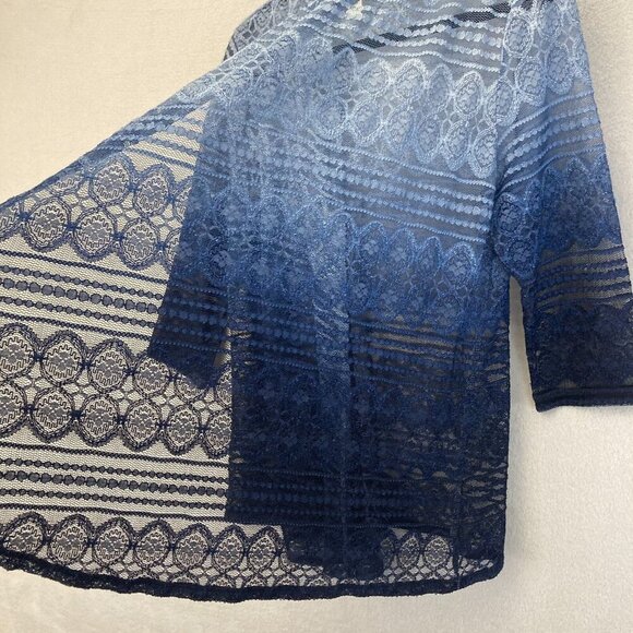 Drapers & Damons Open Cardigan Sweater PM Petite Medium Blue Ombre Embroidered - Picture 8 of 8